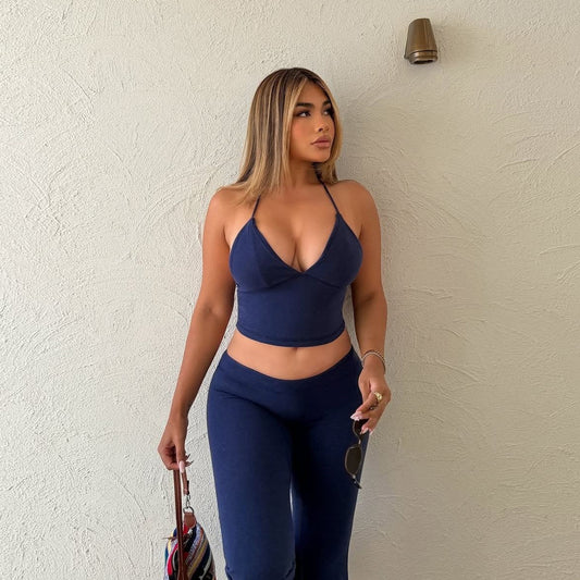 Hot-selling Sexy Figure-hugging Crop-top And Backless Set