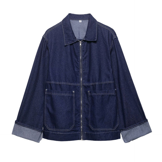 Womens European And American-style Zip-up Jacket And Jeans Set