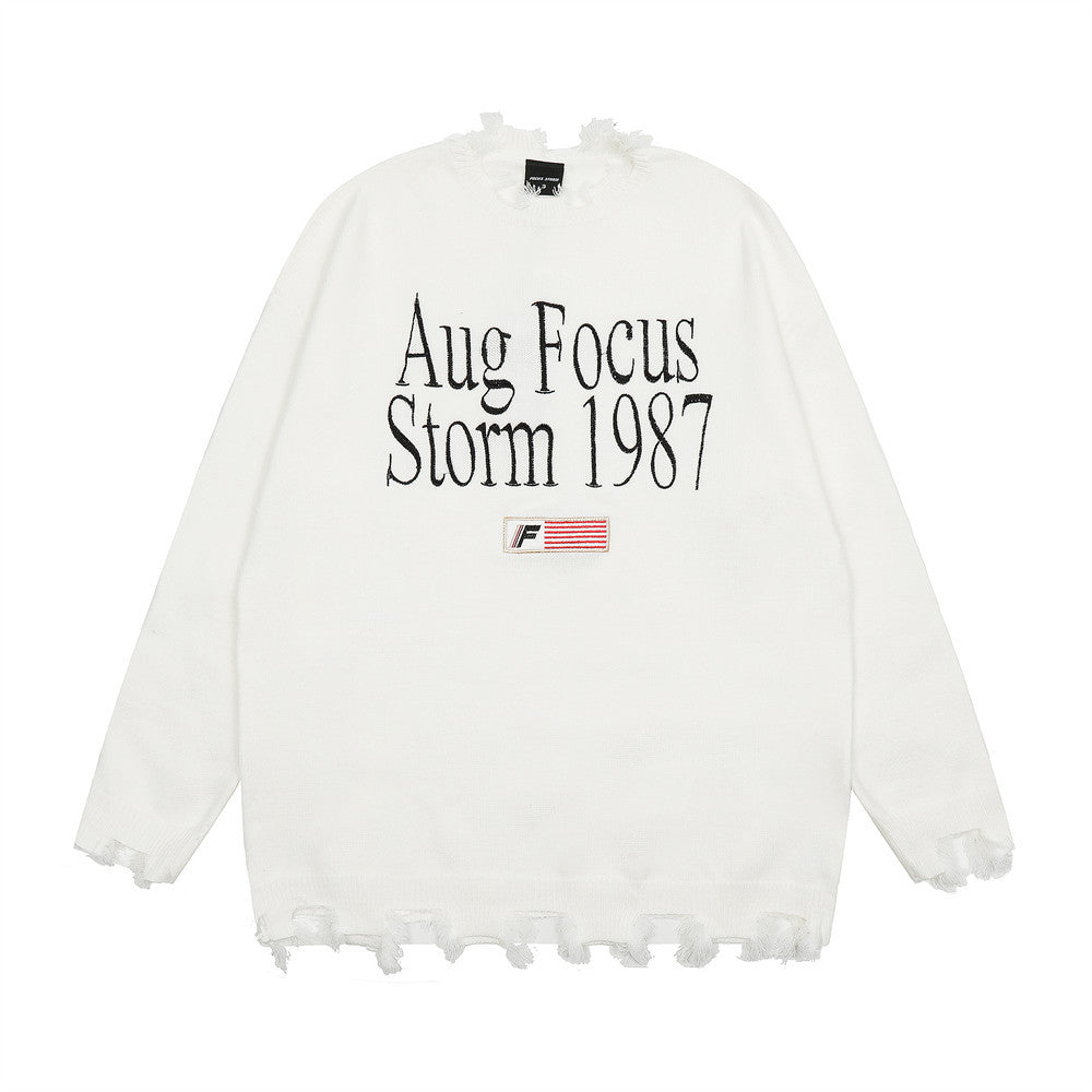 Embroidered Letter Sweater Top Lazy Casual