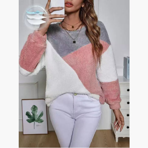 European And American Loose Crew Neck Top Drop-shoulder Sleeve Fluff Long Sleeve Pullover