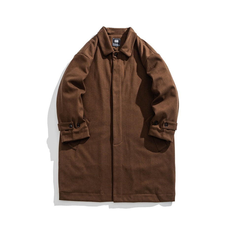 Men's Lapel Mid-length Woolen Coat