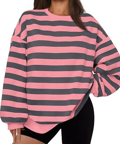 Dame Rundhals Trøje Afslappet Stribet Sweatshirt