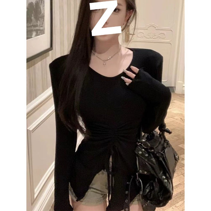 Womens Drawstring Long-sleeve Base Layer Top