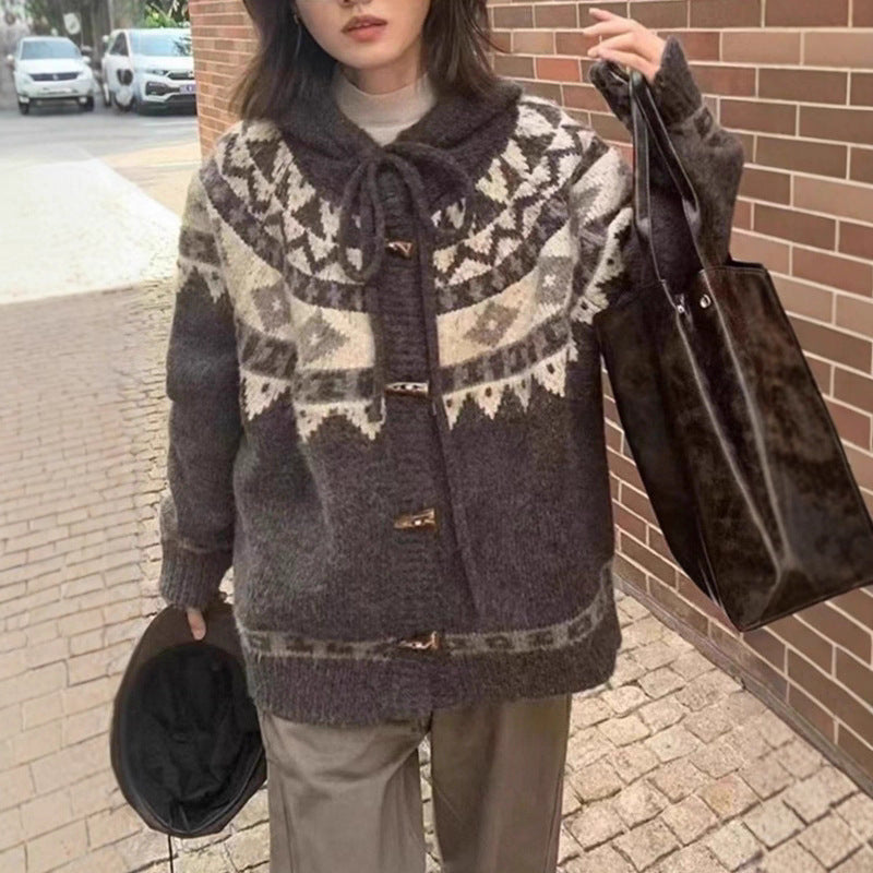 Loose And Lazy Style Horn Button Knitted Cardigan