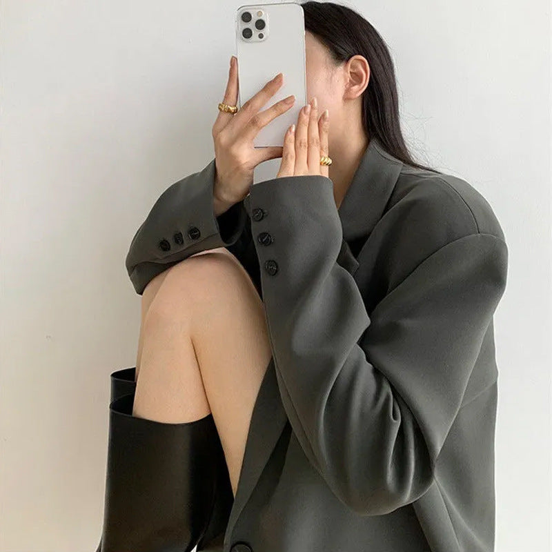 Oversize Black Suit Jacket Women's High-grade New Spring And Autumn Korean Style Casual Loose Profile Suit