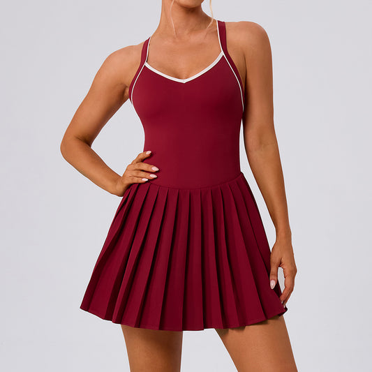 Short Skirt With Built-in Chest Pads Anti-exposure Tennis Skirt