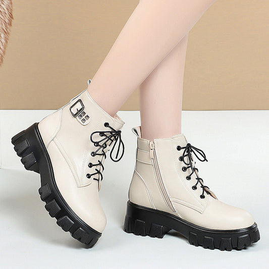 Women's Short Mid-heel Platform Martin Boots