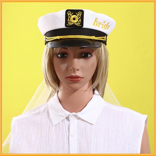 Bridal Party Navy Hatband Veil Embroidered Decoration