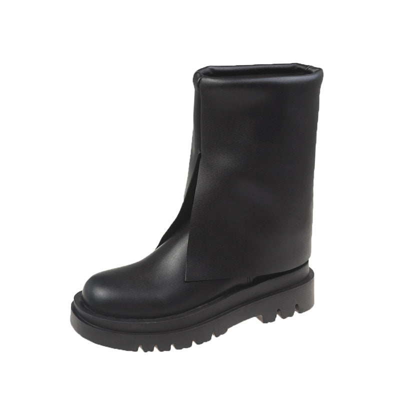 High-top Fashion Boots Long Leather Boots Short