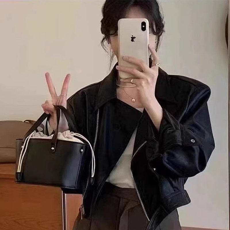Fashionable And Versatile Slim-fit Biker Leather Short Jacket