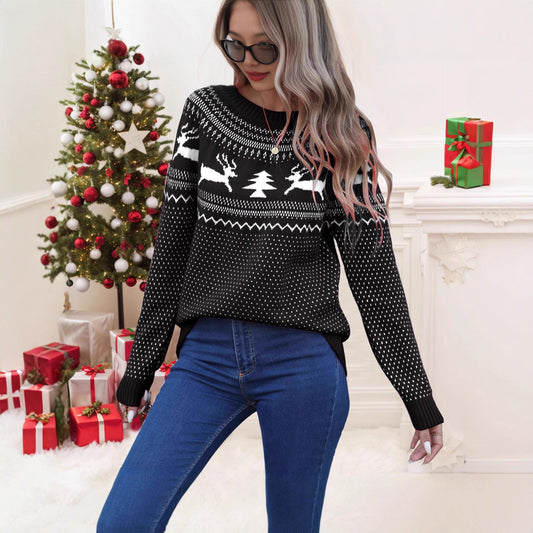 Casual Loose Long Sleeve Jacquard Sweater For Women