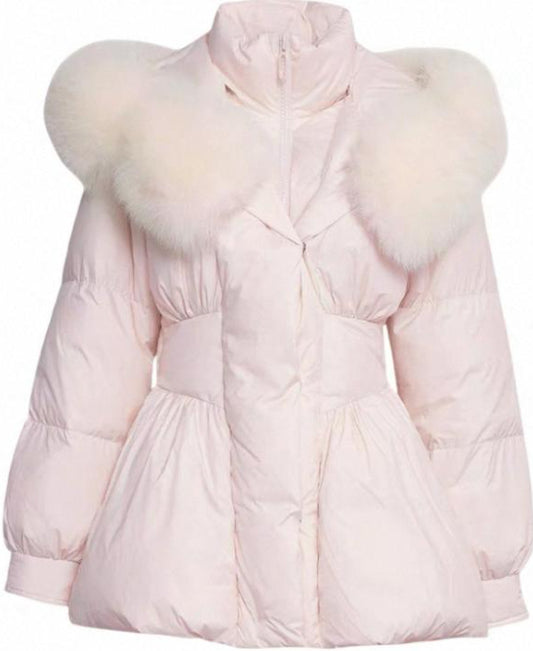 Womens Quilted Down Jacket With Fur Trim