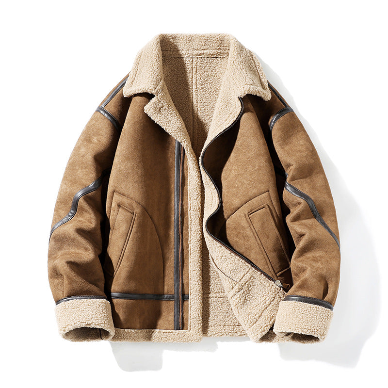 Men's Fleece-lined Thick Suede Leather Coat