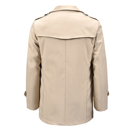 Mid-length Men's Khaki Casual Double-breasted Jacket