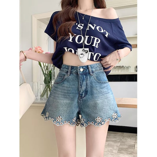Retro Embroidered Denim Shorts For Summer Womens
