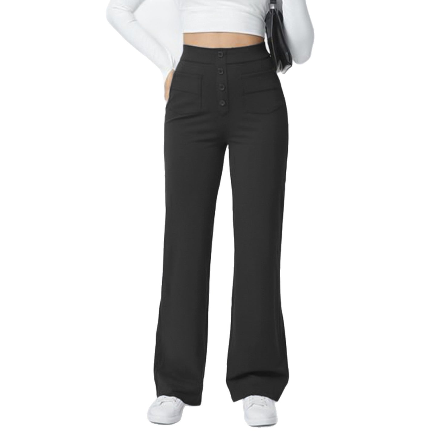Fleece-lined Women's Pocket Brushed Outer Wear Stretch Commuter Straight Casual Pants