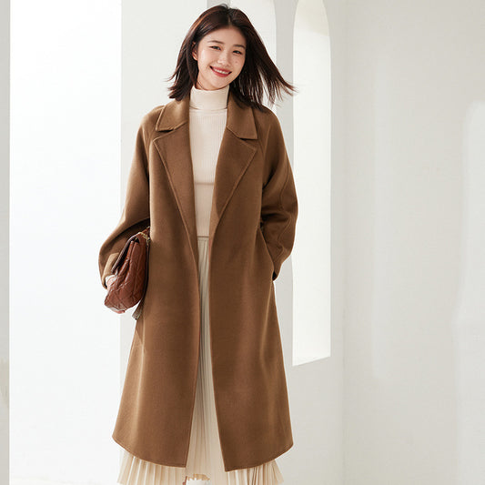 Suit Collar Lace-up Loose Leisure Commute Overknee Long Coat