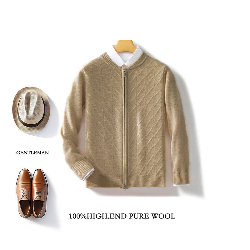 Pure Wool Men's Clothing Plus Size Collar Cardigan Zipper
