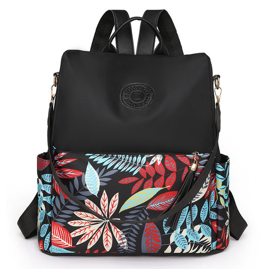 Trendy Printed Oxford Cloth Backpack Female New Cow Anti-theft Large Capacity Leisure