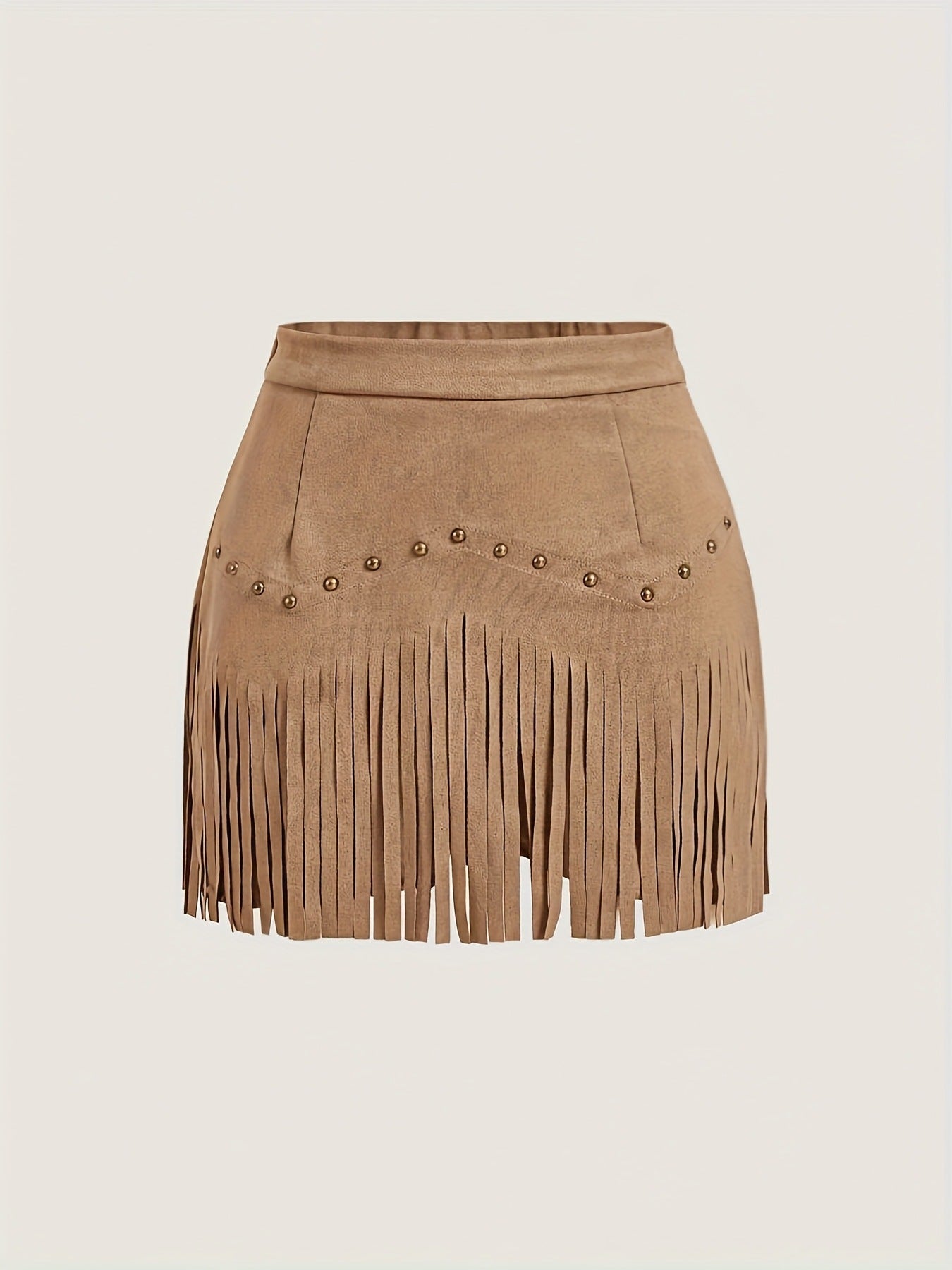 Womens Retro Rivet Tassel Mini Skirt