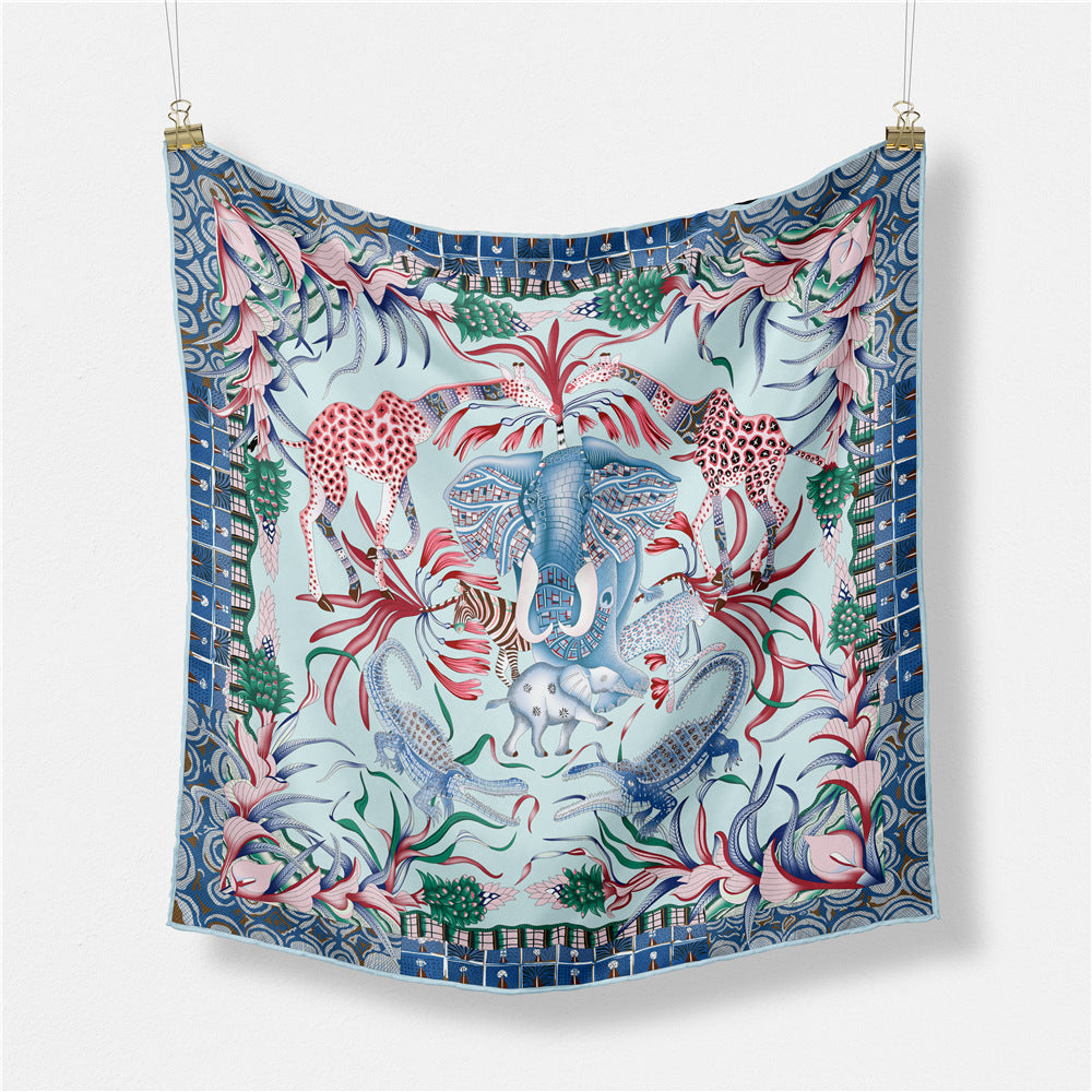 Women's Fashion Print Square Silk Scarf
