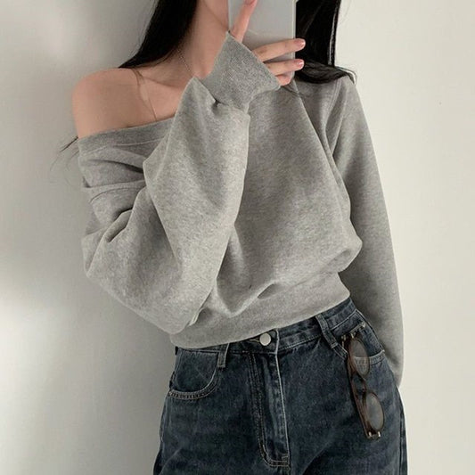 Thin Bottoming Shirt Off-shoulder Loose Casual Top