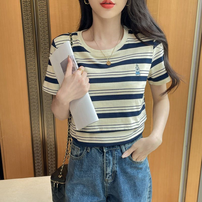 Pure Cotton Striped Postpartum Skin-Friendly Versatile Nursing Shirt