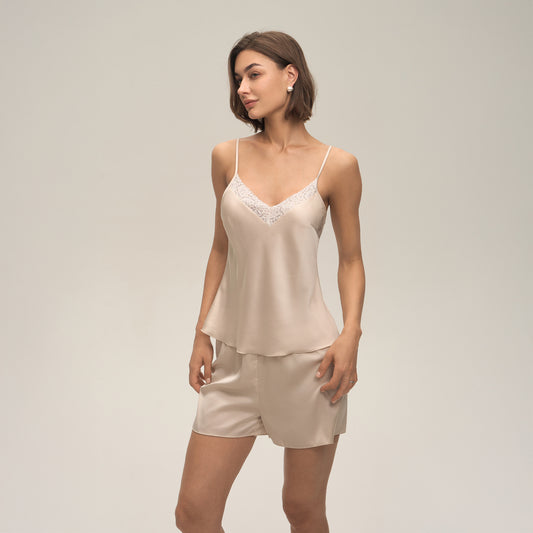 Fashionable Lace-trimmed Casual Pajama Set Summer Comfortable Camisole And Shorts