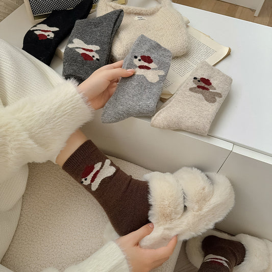 Women's Socks Winter Thickening Wool Socks Cartoon Scarf