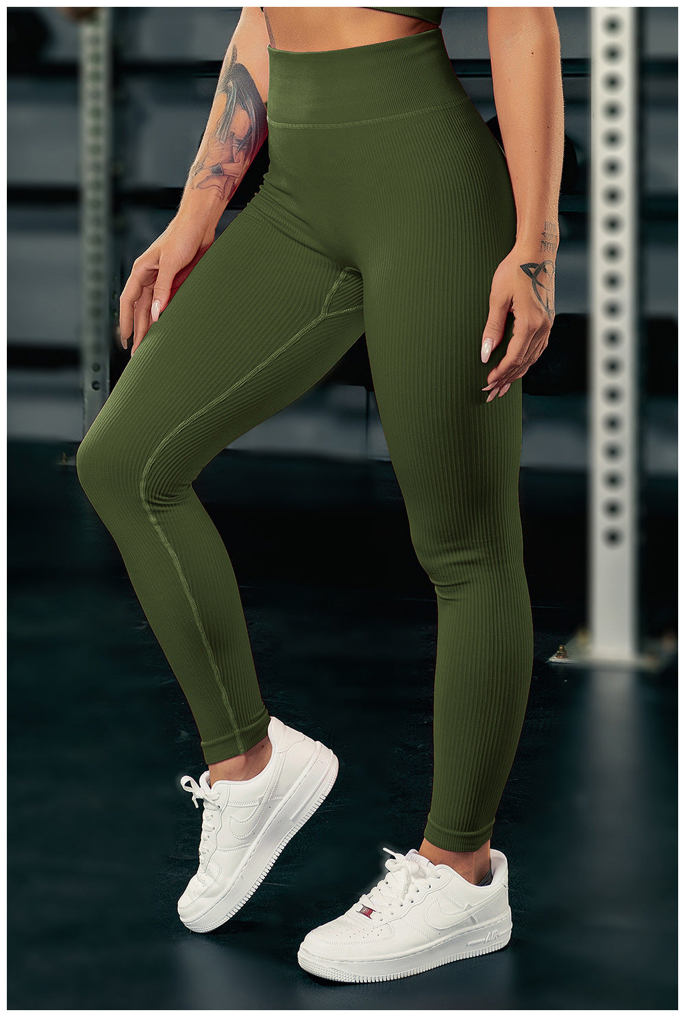 High-waisted Ribbed Yoga Pants For Cycling