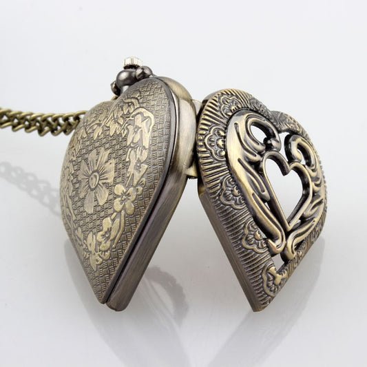 Pocket Watch Retro Style Hollow Heart Shaped