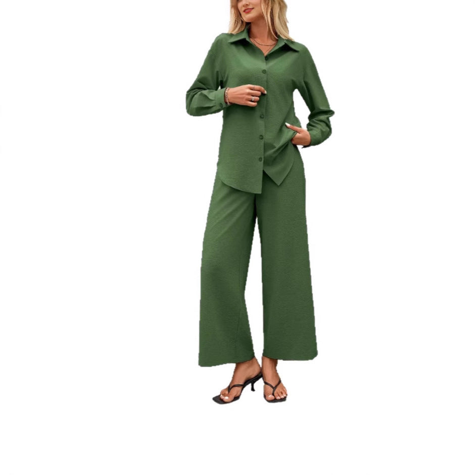 Ladies Solid Color Pants Two-Piece Set