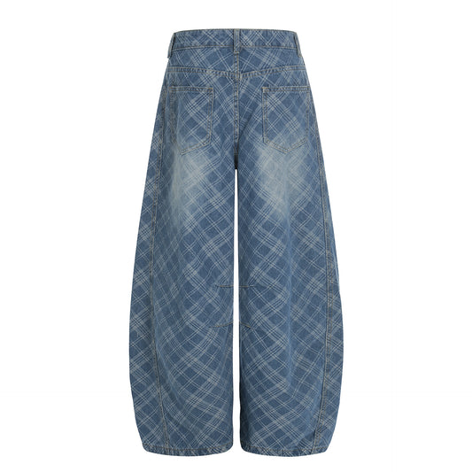 Womens Stylish Washed Trendy Plaid Casual Pants
