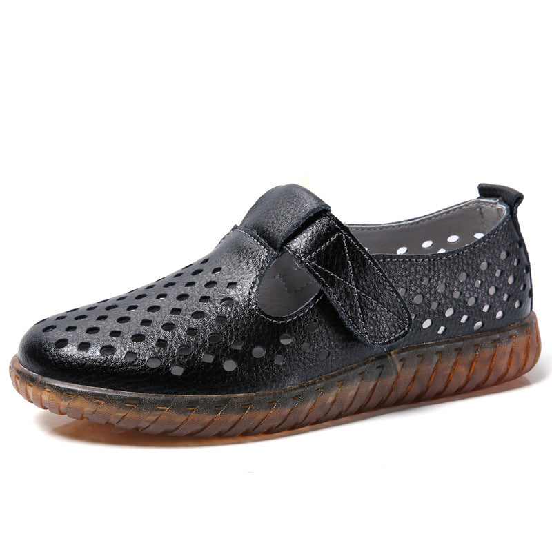 Women's Soft Surface Cutout Flat Heel Leather Shoes