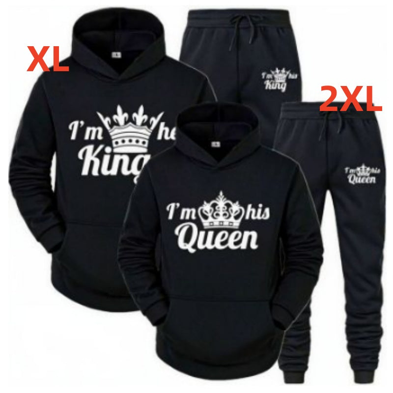 KING QUEEN Mens And Womens Casual Sports Sweatpants Two-Piece Set