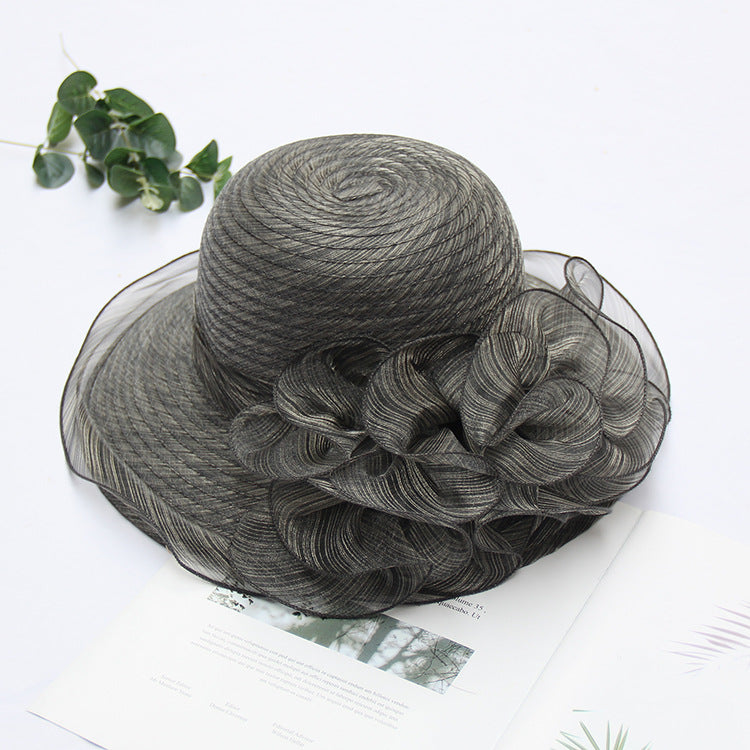 South Korea's New Lace Sunshade Hat Women's Organza Large Edge Foldable