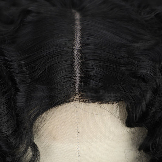 Sort kort krøllet front-lace afro paryk hovedbeklædning