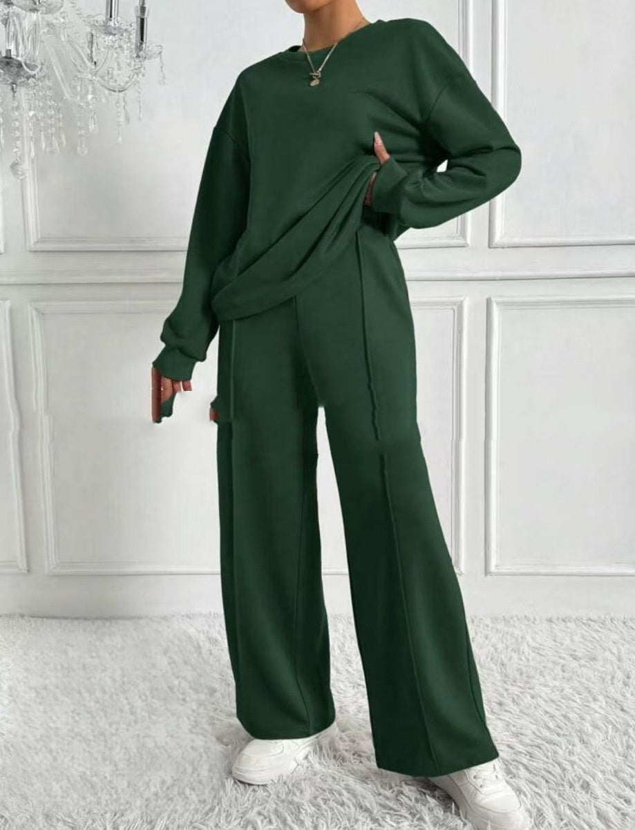 Women's Round Neck Long-sleeved Trousers Temperament Twinset