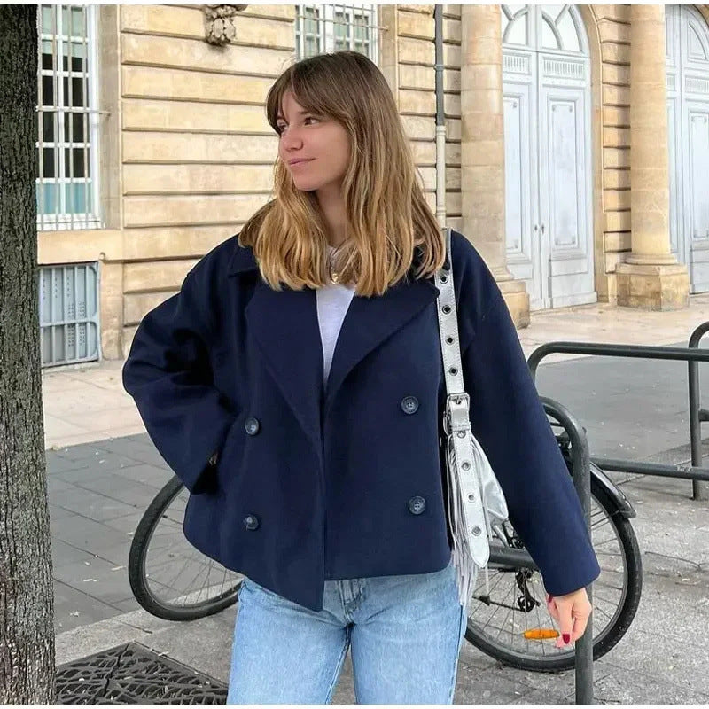 Women's Double Breasted Short Woolen Coat