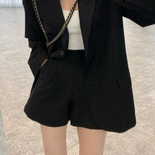 Spring New Loose Small Suit Coat Women's High Waist A- Line Wide Leg Suit Shorts