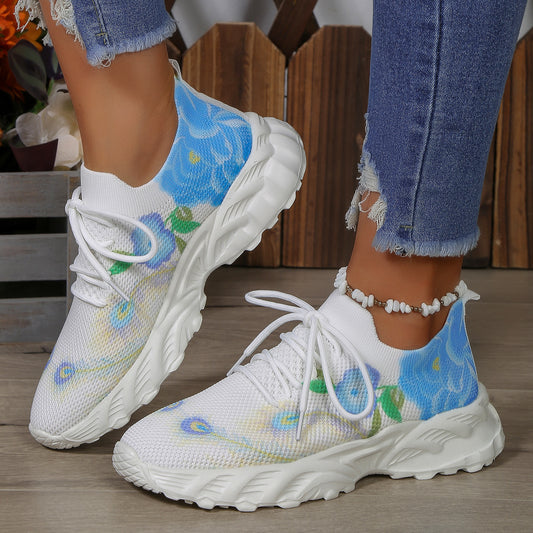 Casual Flower Flying Woven Breathable Surface Soft Bottom Lightweight Sneaker