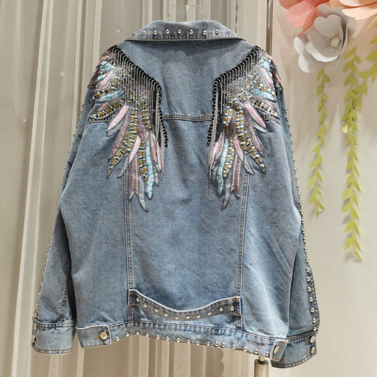 Wings Embroidered Denim Jacket Personality Versatile Casual