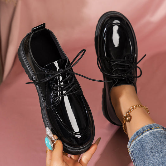 Retro Big Toe Lace-up Small Leather Shoes Women's Thick Sole Height Increasing