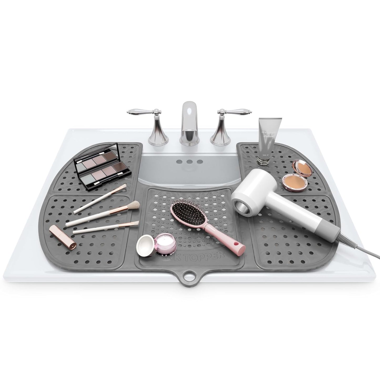 Bathroom Counter Cover & Storage Saver, Foldable Mat for Hot Tools, Hair Styling & Makeup, Beauty Brush Cleaning Mat, RV Camper Sink Cover & for Small Spaces (Standard Pacific Blue)