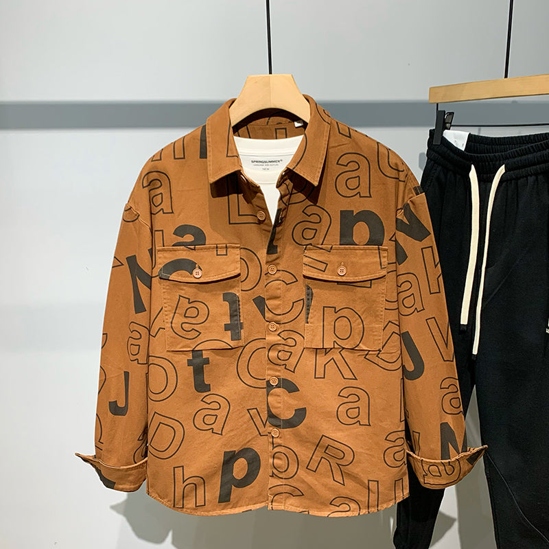 Tide Brand Tooling Full Body Letter Print Lapel Jacket Men