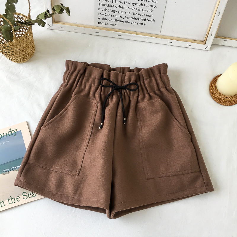 High waist wear pants woolen shorts