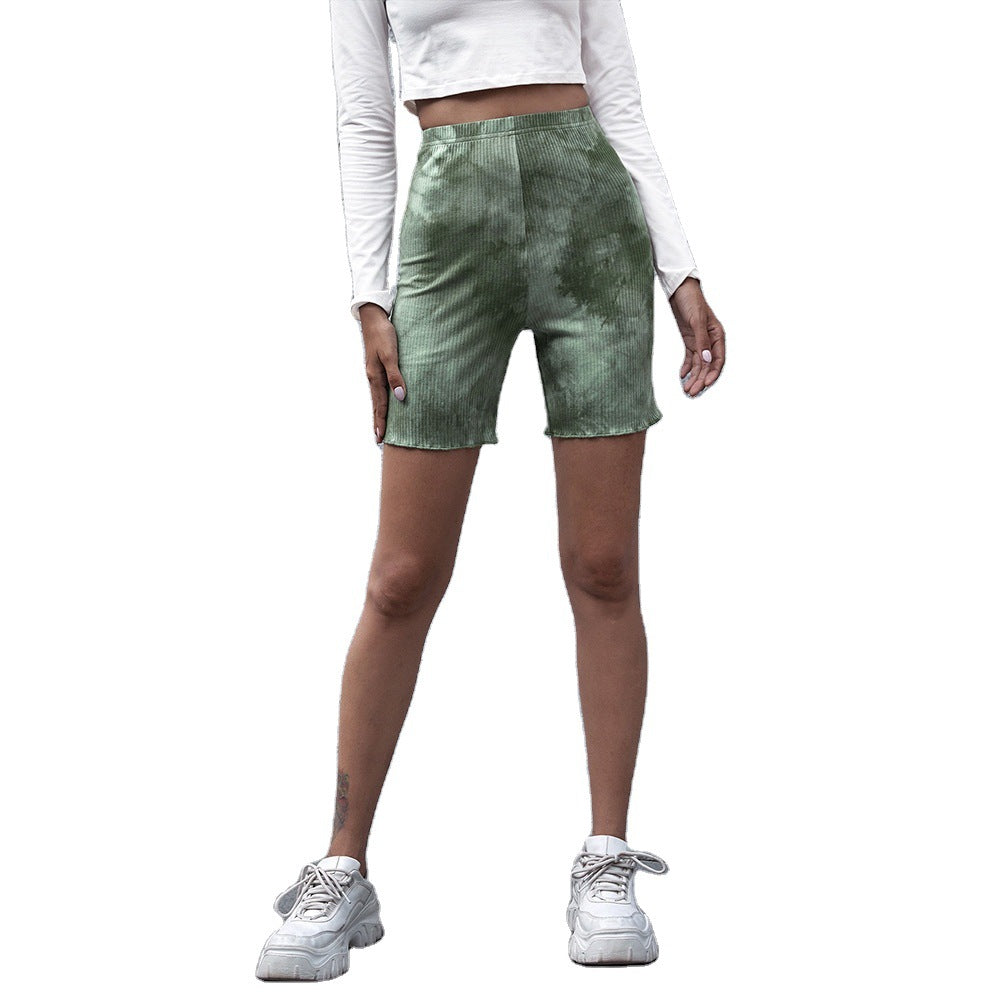 Green Tie-dye Versatile Women's Five-point Casual Shorts
