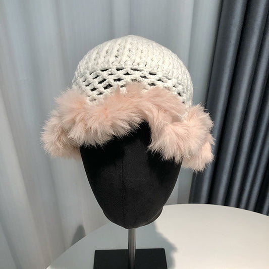 Women's Hollow Knitted Fisherman Rabbit Fur Hat