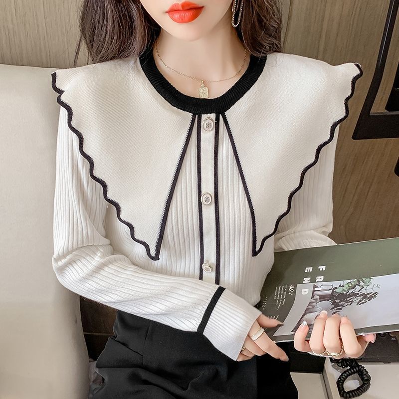 Sweet Lotus Leaf Collar Sweater New Slim And Western Style Top