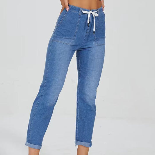 Belt Design Lady Trousers With An Elasticated Waist